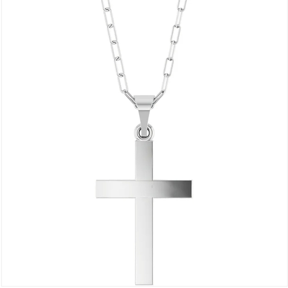 Paperclip Cross Necklace Sterling Silver - 18 Inch 📎 Chain NWT Gift Box Unisex - Picture 1 of 3